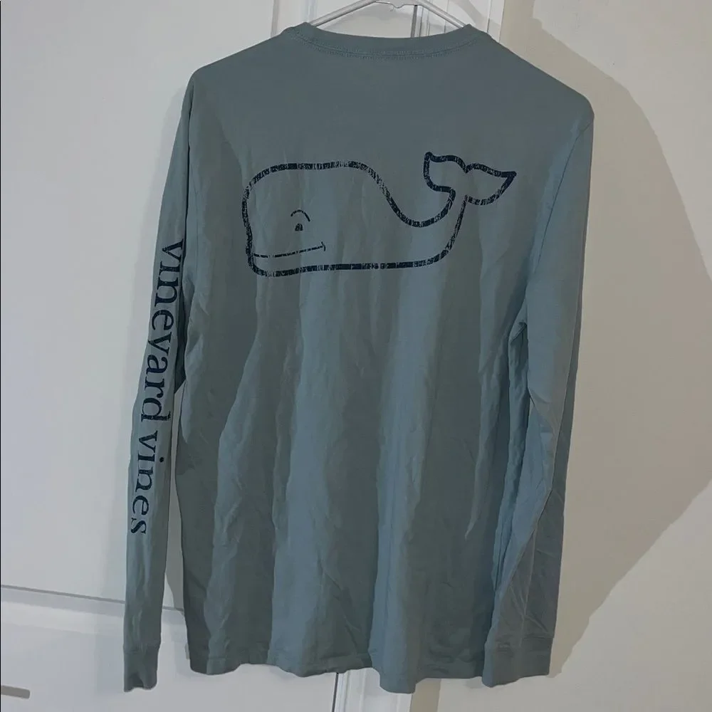 Blue Gray Vineyard Vines Sailing Yachting Boating Pocket LS T shirt S Big Whale